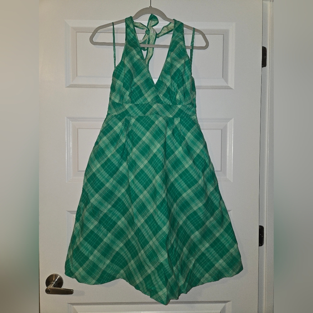 Vineyard Vines Green Plaid Halter Dress